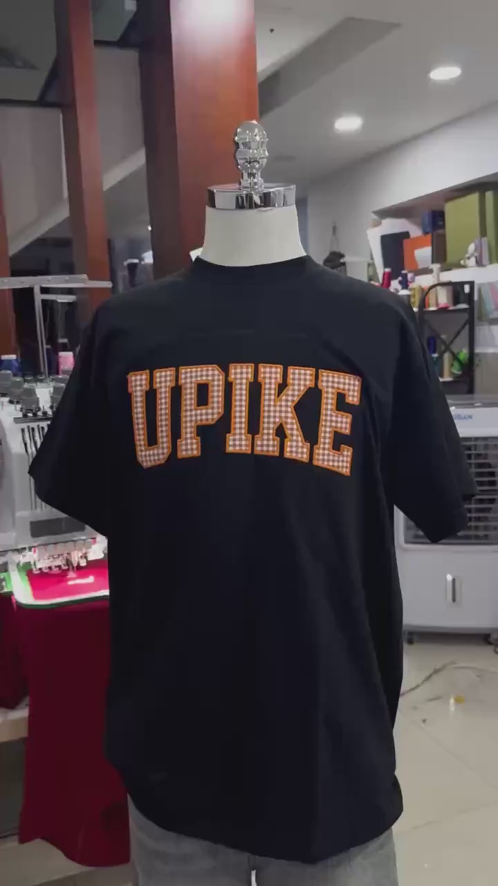Custom Varsity Letter Embroidered T Shirt, Upike Gingham Applique Tee, Personalized Name Shirt, College Style Custom Initials Top