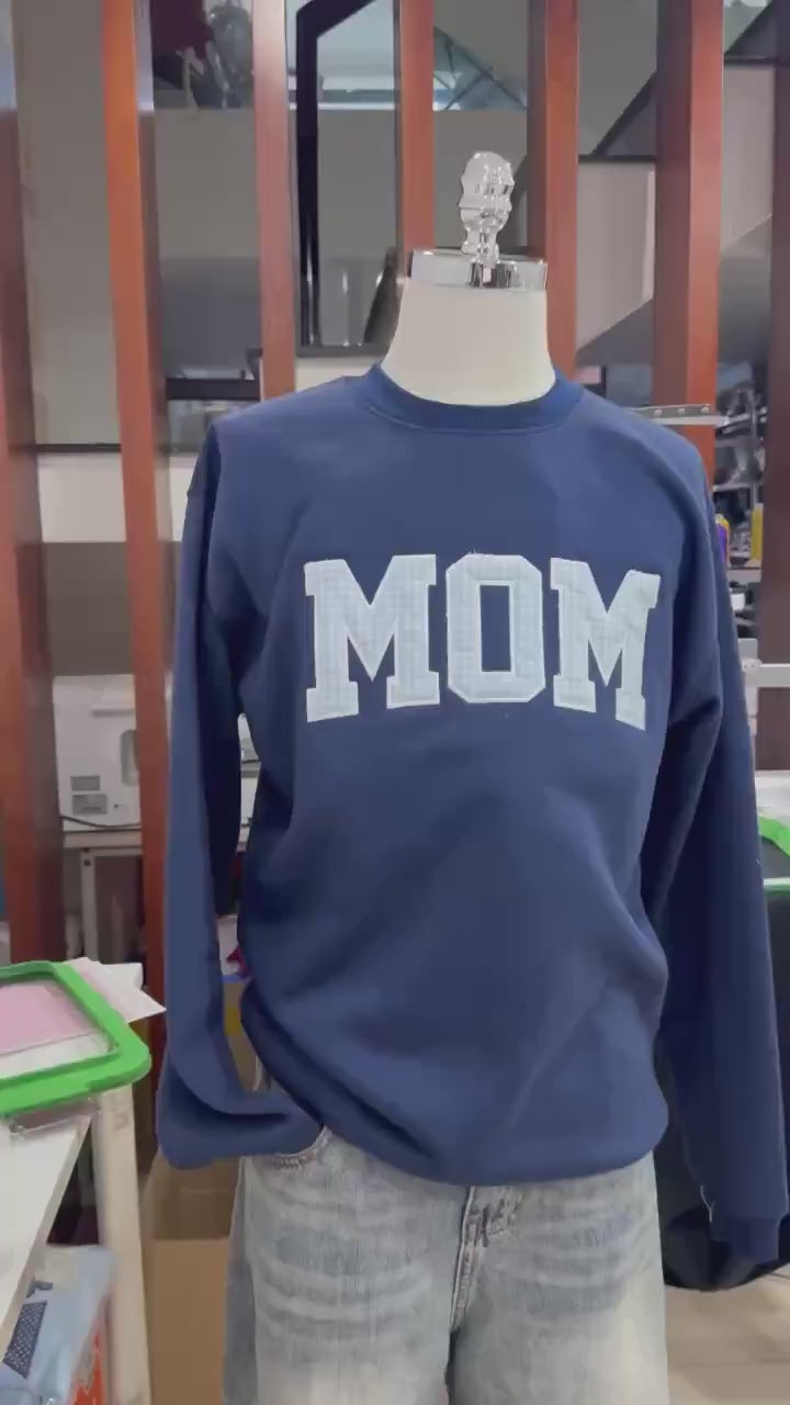 Custom Embroidered Mom Sweatshirt, Gingham Applique Crewneck, Personalized Mom Gift, Cozy Minimal Pullover, Mother’s Day Gift