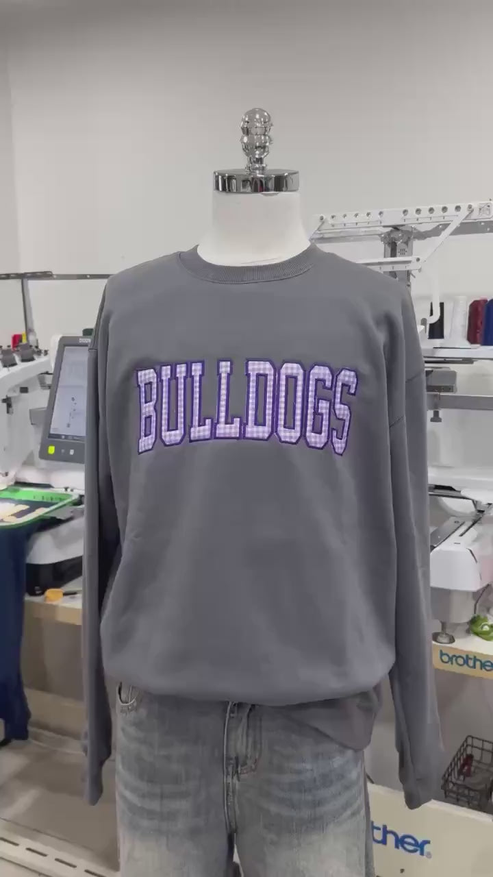 Custom Varsity Team Sweatshirt, Personalized Gingham Applique Crewneck, Mascot Name College Pullover, Boutique Preppy Gift Top, Stylish Wear