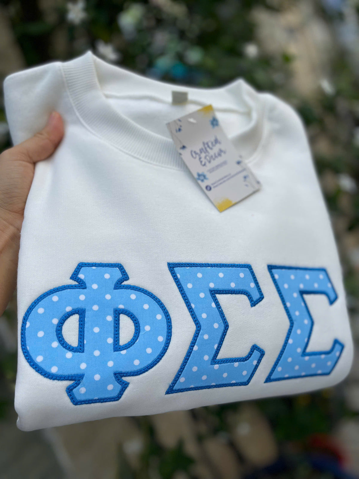 Phi Sigma Sigma Stitched Letter Shirt – ΦΣΣ Polka Dot Appliqué Tee, Sweatshirt or Hoodie