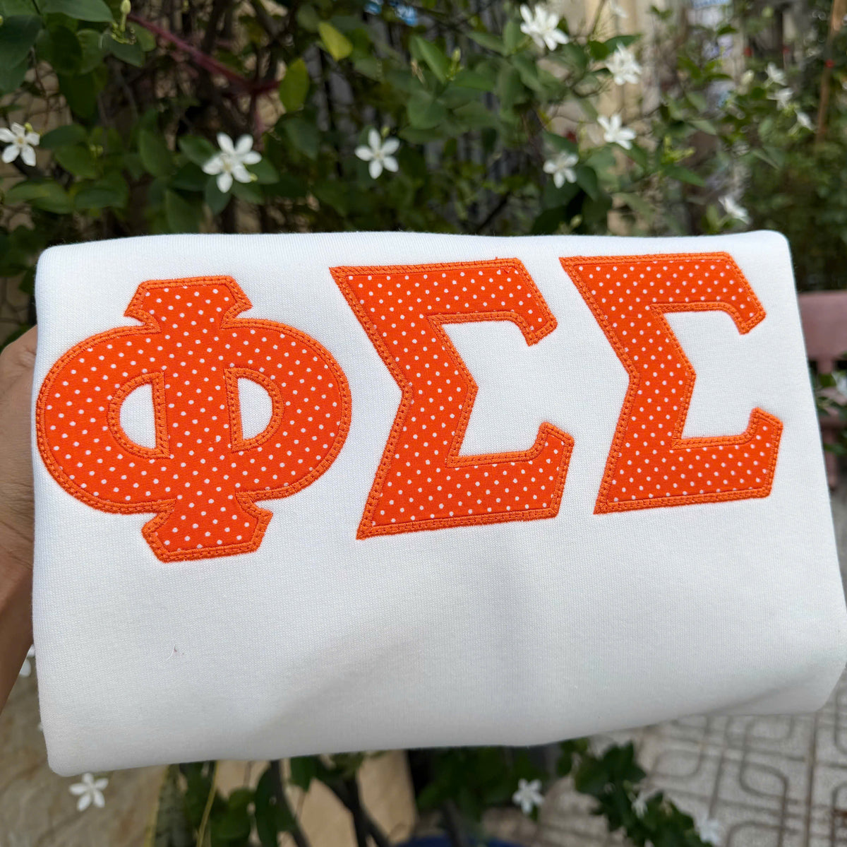 Phi Sigma Sigma Stitched Letter Shirt – ΦΣΣ Polka Dot Appliqué Tee, Sweatshirt or Hoodie