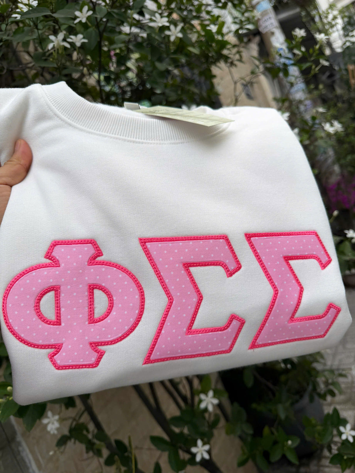 Phi Sigma Sigma Stitched Letter Shirt – ΦΣΣ Polka Dot Appliqué Tee, Sweatshirt or Hoodie