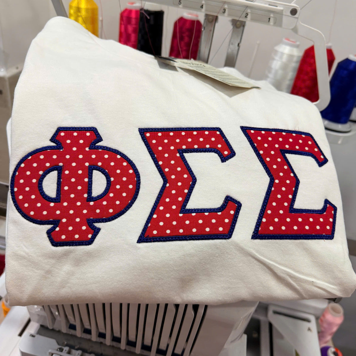 Phi Sigma Sigma Stitched Letter Shirt – ΦΣΣ Polka Dot Appliqué Tee, Sweatshirt or Hoodie